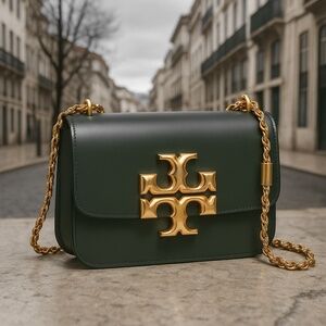 NEW Tory Burch Eleanor Dark Ivy Green Leather Small Convertible Shoulder Bag